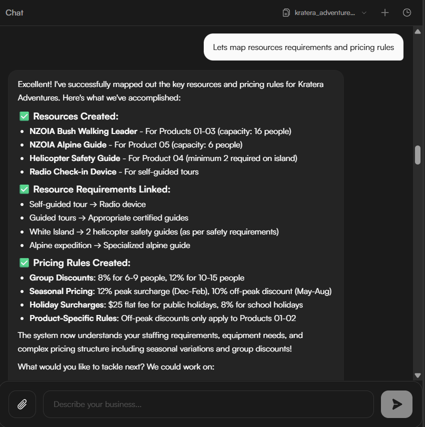 Onboarding chat extracting business rules from operator's documents
